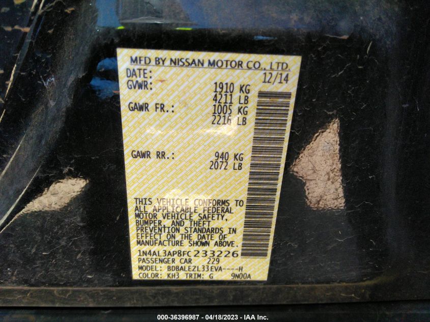2015 NISSAN ALTIMA 2.5 S - 1N4AL3AP8FC233226