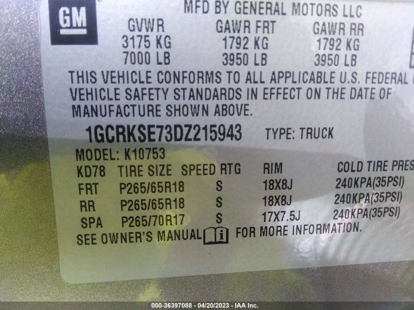 2013 CHEVROLET SILVERADO 1500 LT - 1GCRKSE73DZ215943