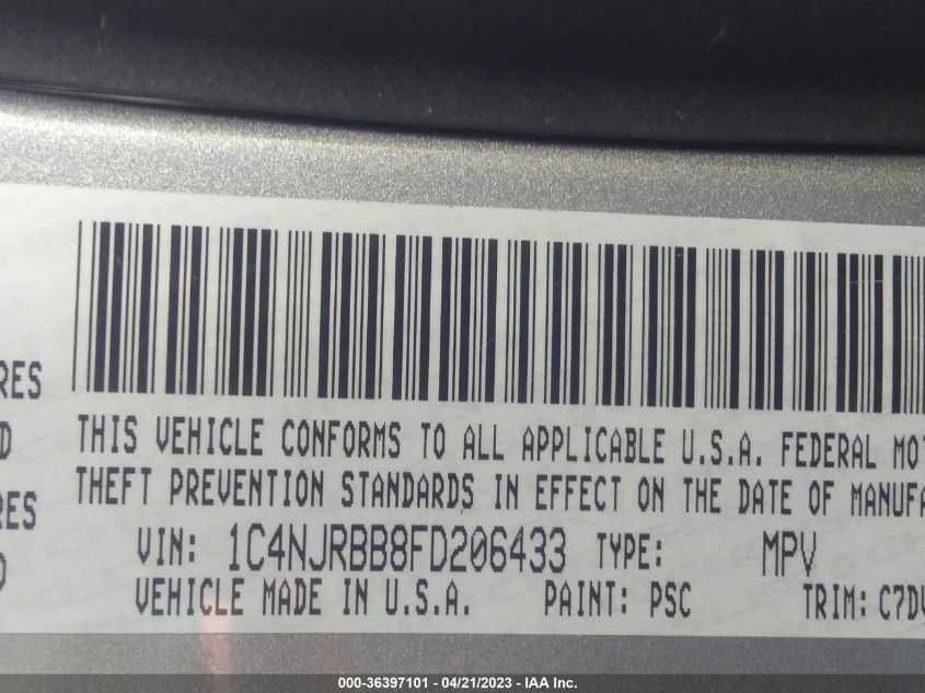 2015 JEEP PATRIOT SPORT - 1C4NJRBB8FD206433