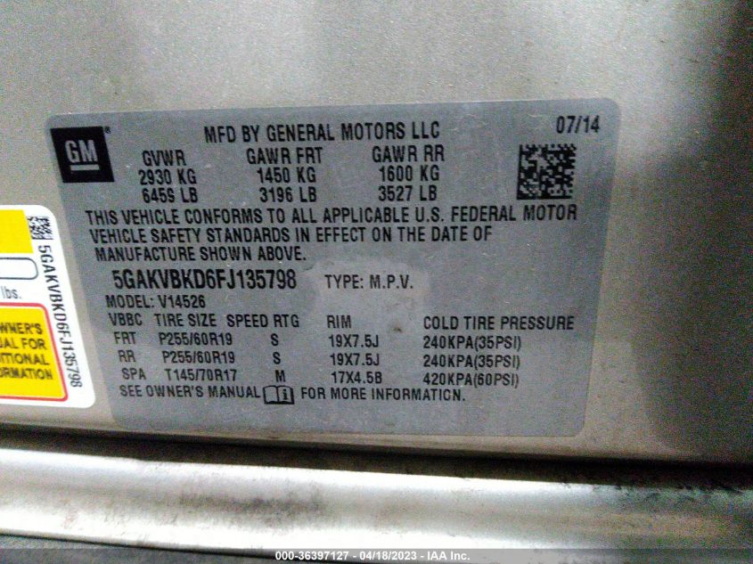 2015 BUICK ENCLAVE LEATHER - 5GAKVBKD6FJ135798