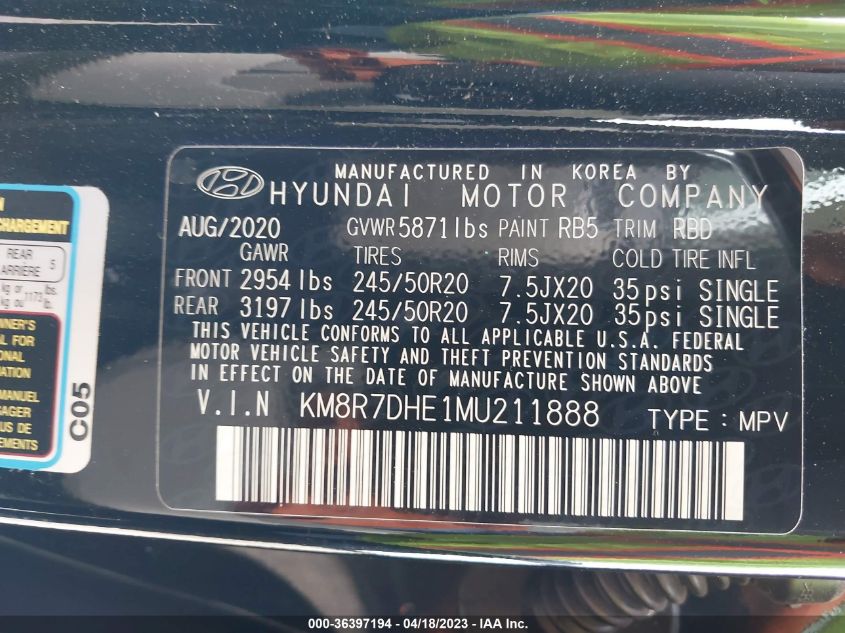 2021 HYUNDAI PALISADE CALLIGRAPHY - KM8R7DHE1MU211888