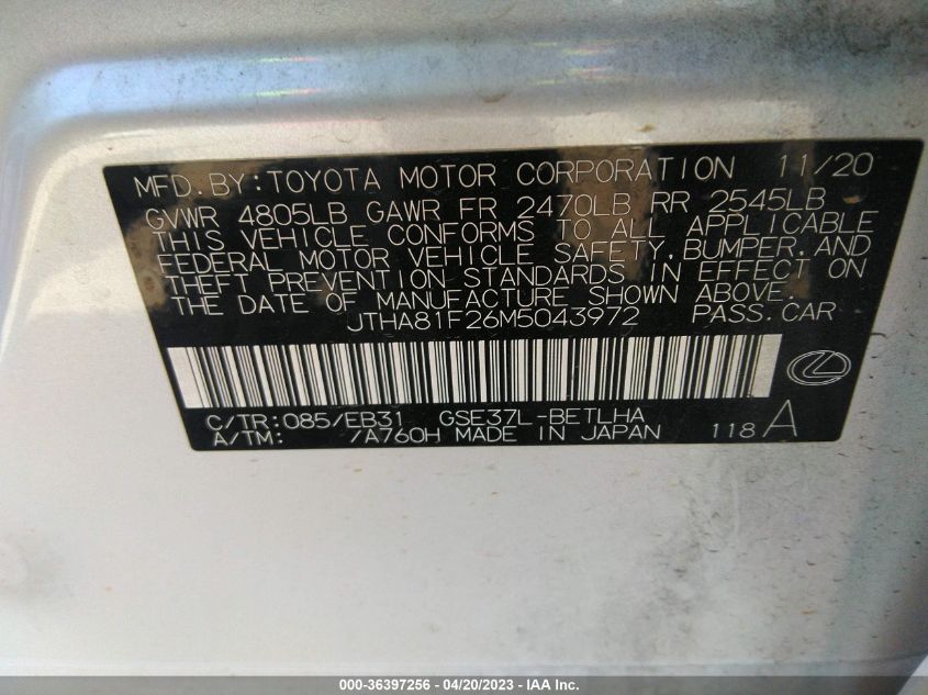 2021 LEXUS IS IS 300 - JTHA81F26M5043972
