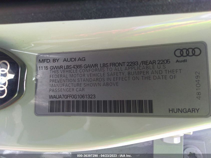 2016 AUDI A3 1.8T PREMIUM - WAUA7GFF0G1061323