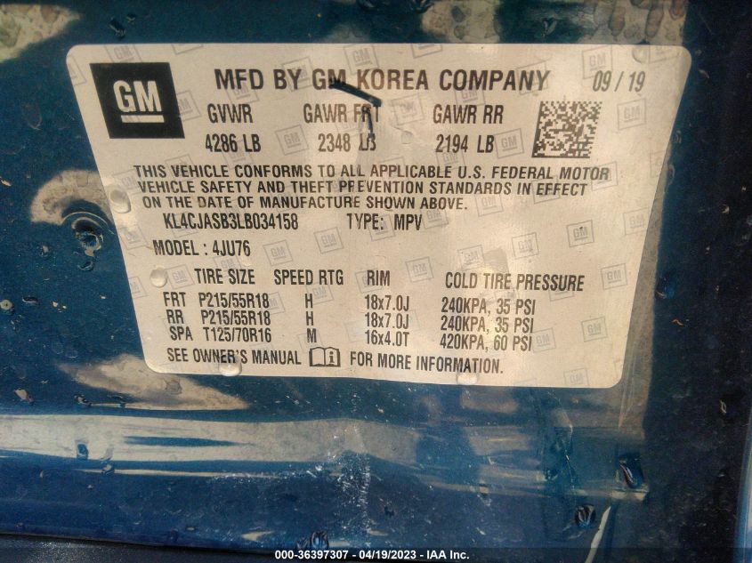 2020 BUICK ENCORE PREFERRED - KL4CJASB3LB034158
