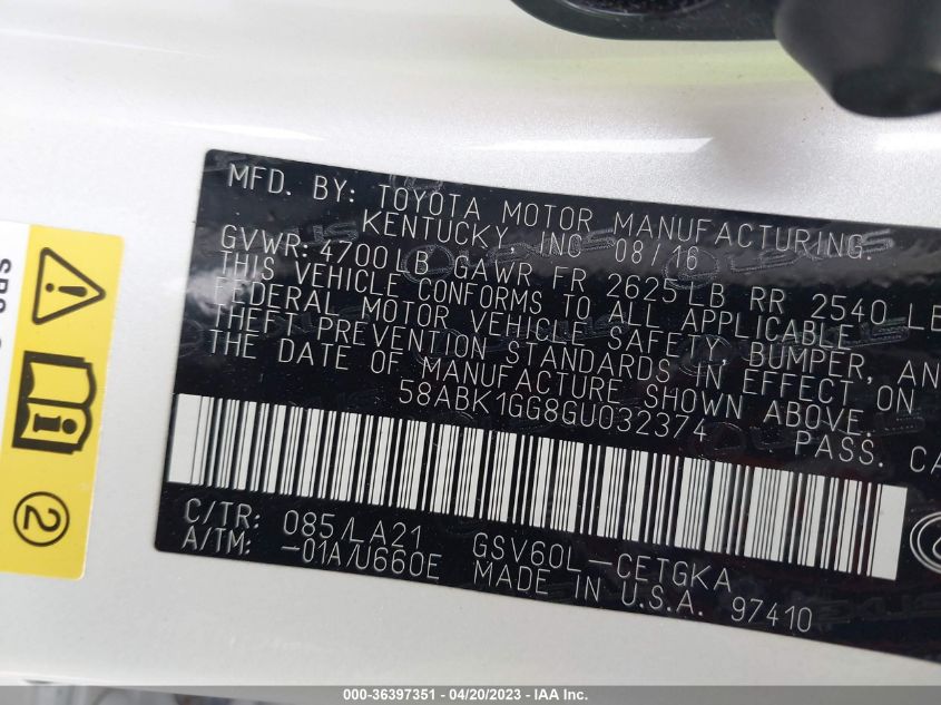 2016 LEXUS ES 350 - 58ABK1GG8GU032374