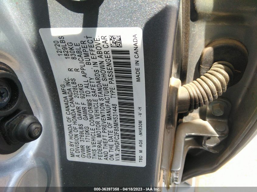 2021 HONDA CIVIC SEDAN SPORT - 2HGFC2F85MH531448