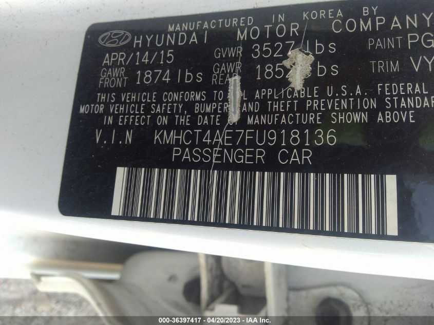 2015 HYUNDAI ACCENT GLS - KMHCT4AE7FU918136