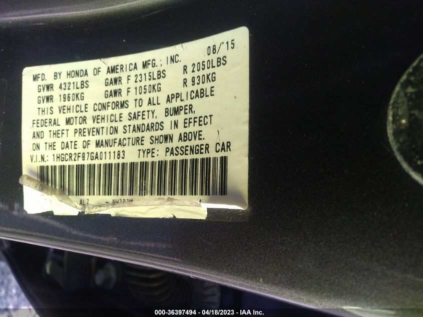 2016 HONDA ACCORD SEDAN EX-L - 1HGCR2F97GA011183
