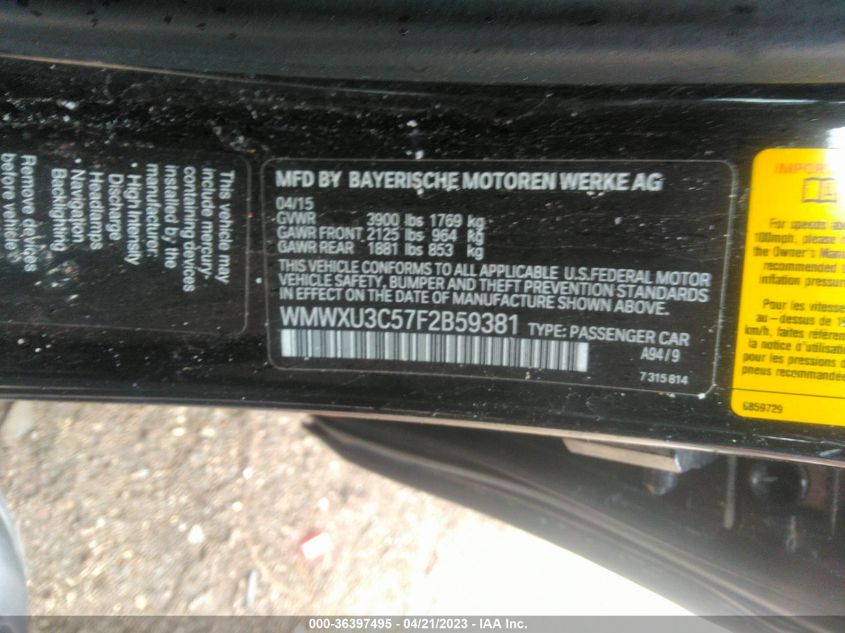 2015 MINI COOPER HARDTOP 4 DOOR S WMWXU3C57F2B59381