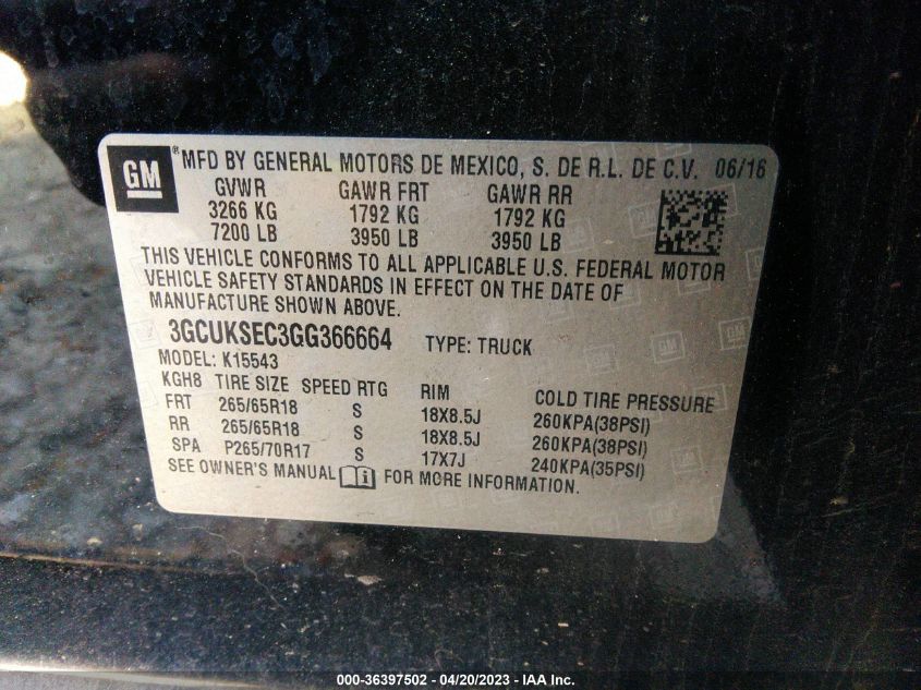 2016 CHEVROLET SILVERADO 1500 LTZ - 3GCUKSEC3GG366664