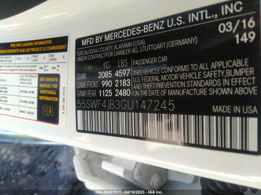 2016 MERCEDES-BENZ C-CLASS C 300 - 55SWF4JB3GU147245