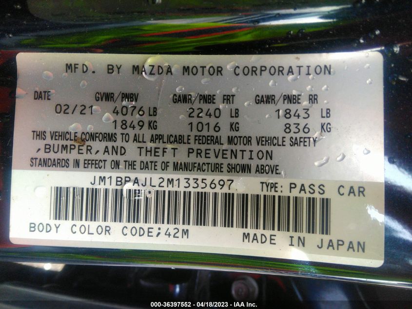 2021 MAZDA MAZDA3 HATCHBACK 2.5 S JM1BPAJL2M1335697