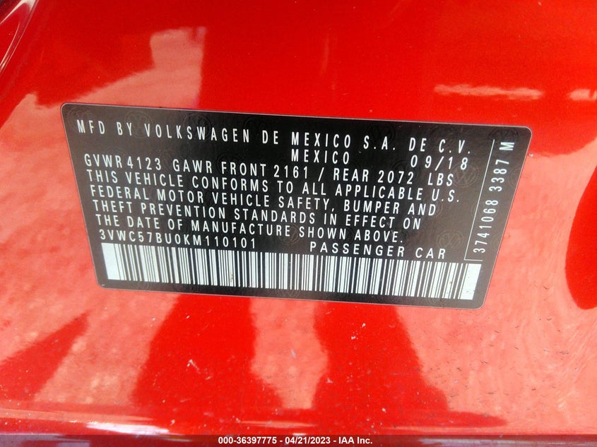 VIN 3VWC57BU0KM110101 2019 VOLKSWAGEN JETTA S/SE/R-LINE
