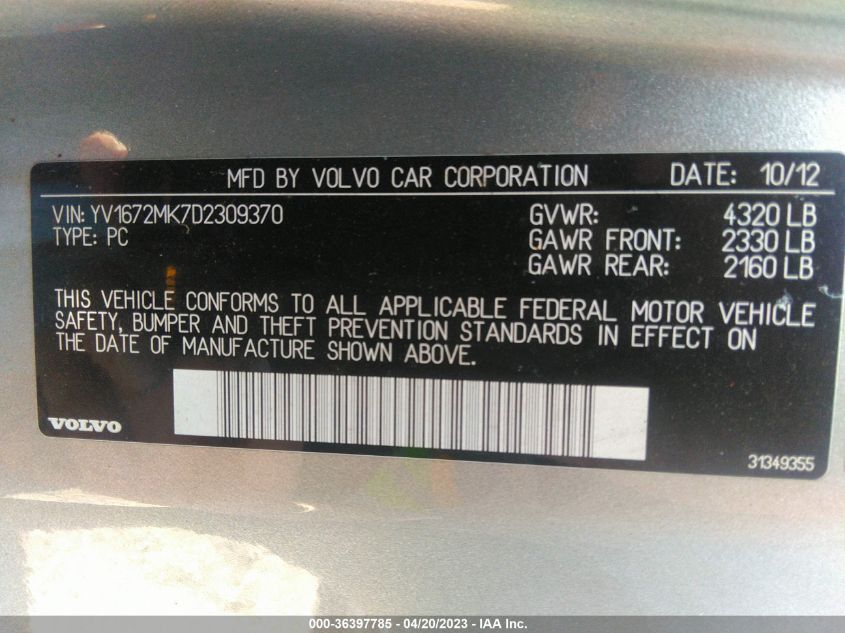 2013 VOLVO C30 T5 - YV1672MK7D2309370