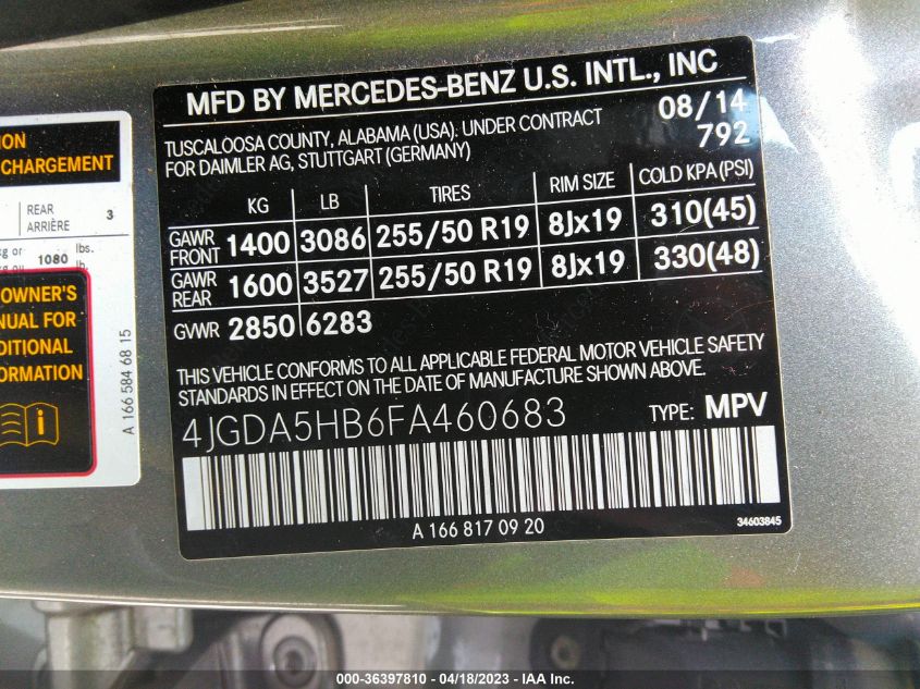 2015 MERCEDES-BENZ M-CLASS ML 350 - 4JGDA5HB6FA460683