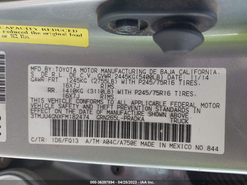 2015 TOYOTA TACOMA PRERUNNER - 3TMJU4GNXFM182474