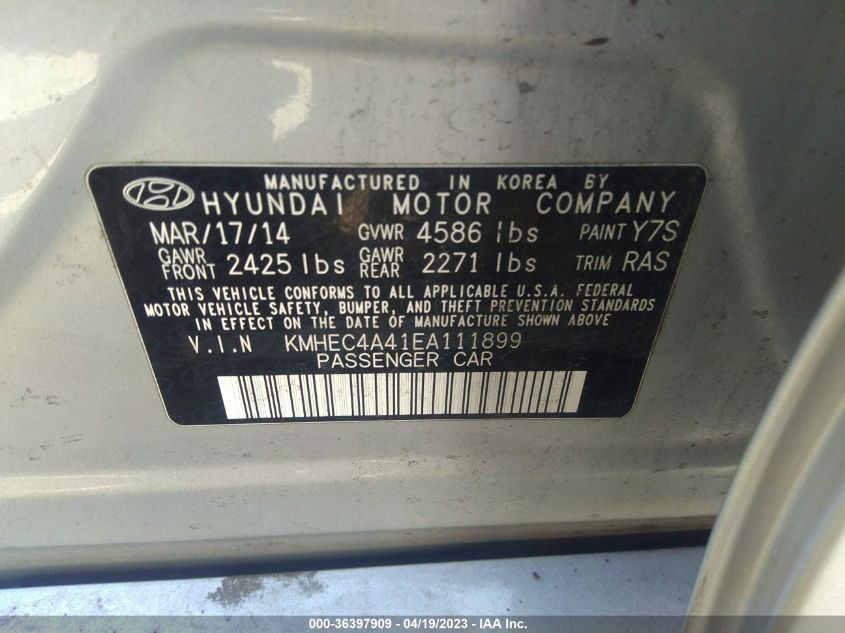 2014 HYUNDAI SONATA HYBRID LIMITED - KMHEC4A41EA111899