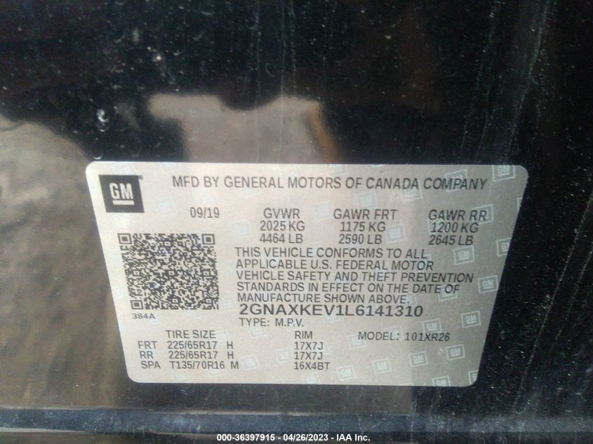 2020 CHEVROLET EQUINOX LT - 2GNAXKEV1L6141310