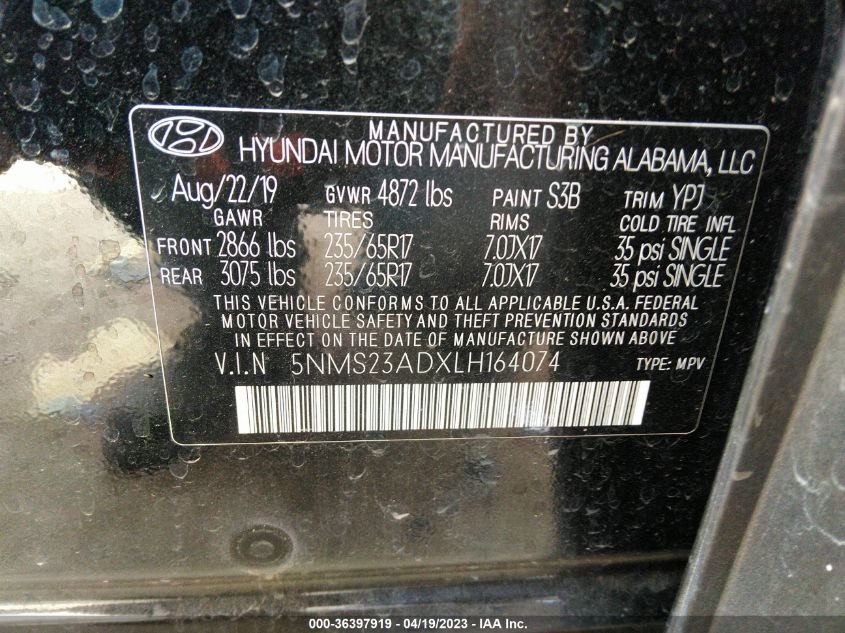 2020 HYUNDAI SANTA FE SE W/SULEV - 5NMS23ADXLH164074