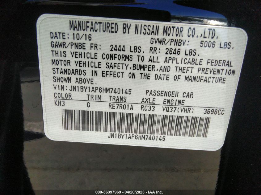 2017 INFINITI Q70 3.7 - JN1BY1AP6HM740145