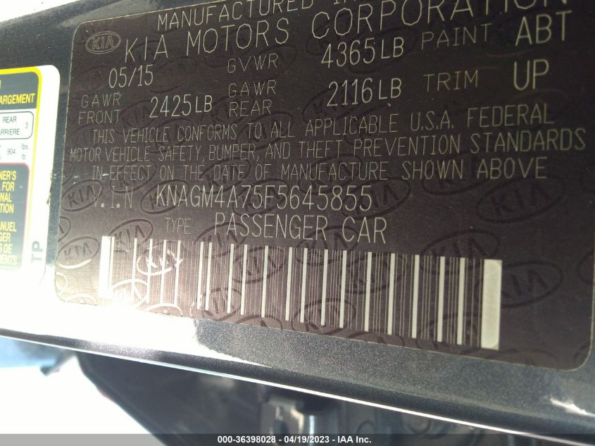 2015 KIA OPTIMA LX - KNAGM4A75F5645855