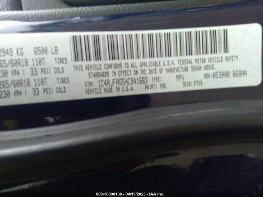 VIN 1C4RJFAG5HC941683 2017 JEEP GRAND CHEROKEE LAREDO