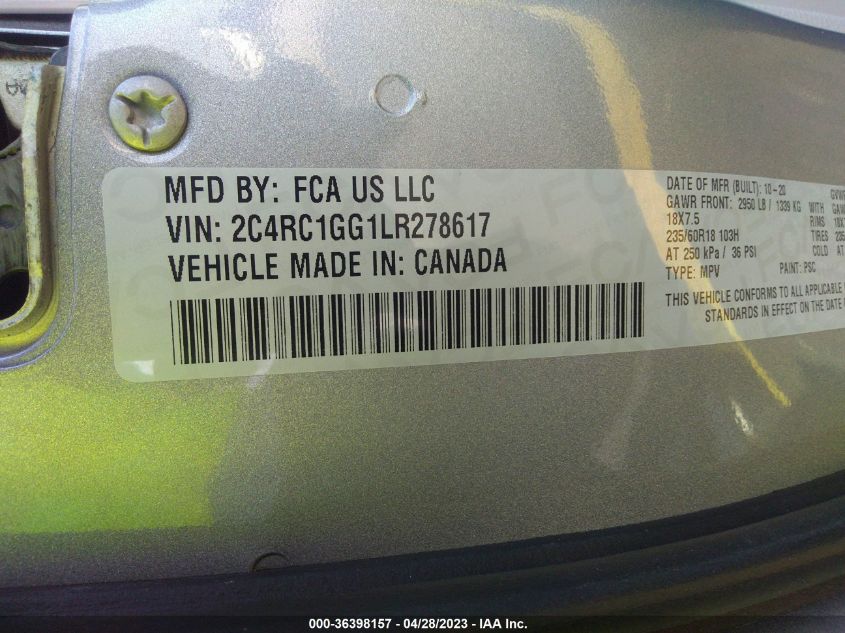 2020 CHRYSLER PACIFICA LIMITED - 2C4RC1GG1LR278617
