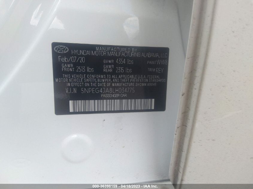 2020 HYUNDAI SONATA SE - 5NPEG4JA8LH034775