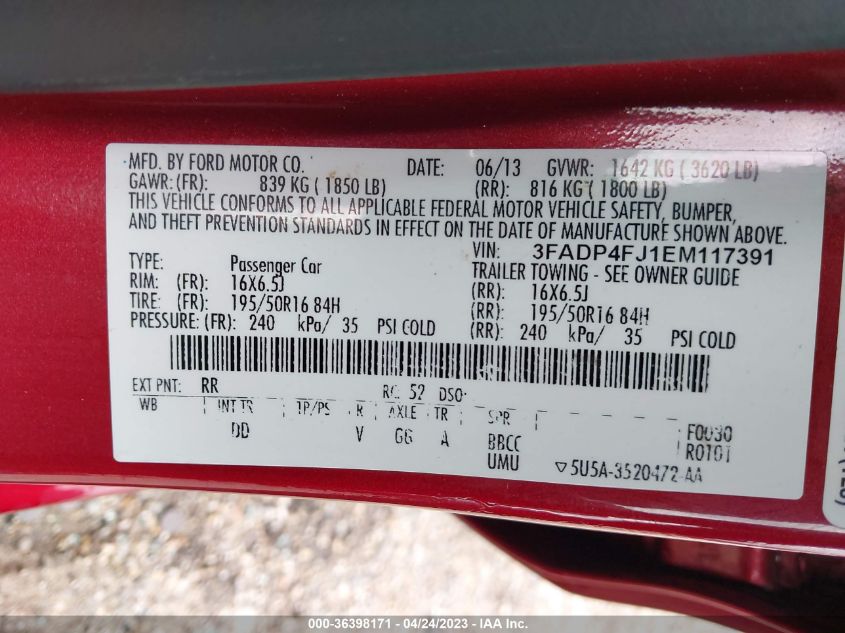 2014 FORD FIESTA TITANIUM - 3FADP4FJ1EM117391