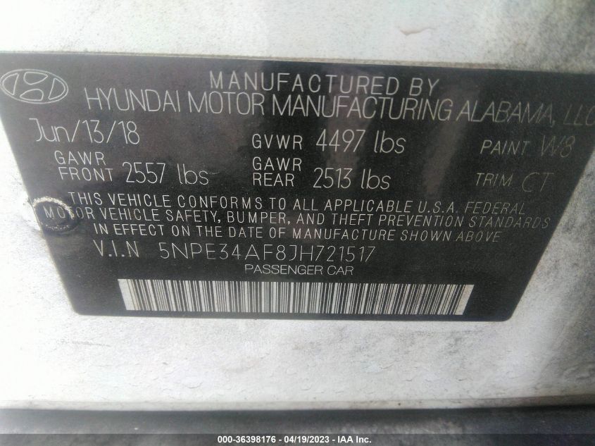 2018 HYUNDAI SONATA SEL+ - 5NPE34AF8JH721517