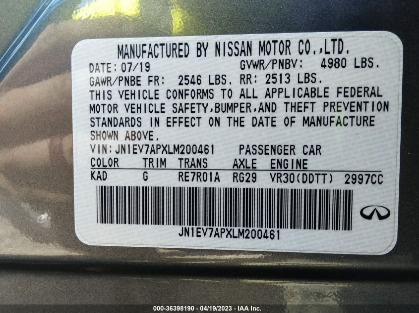 2020 INFINITI Q50 3.0T LUXE - JN1EV7APXLM200461
