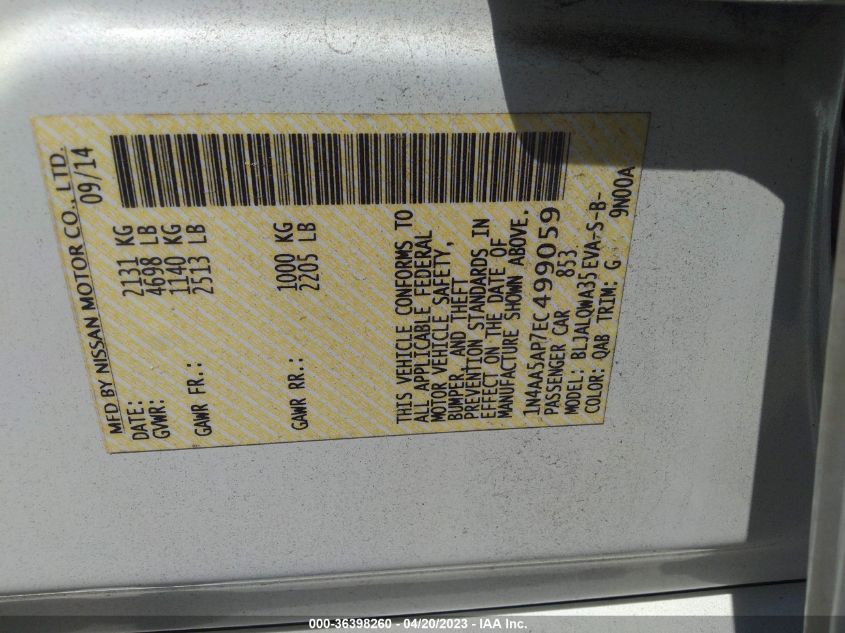 2014 NISSAN MAXIMA 3.5 - 1N4AA5AP7EC499059