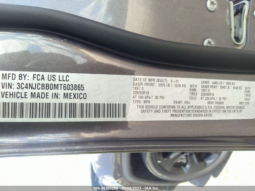 2021 JEEP COMPASS ALTITUDE - 3C4NJCBB0MT603865