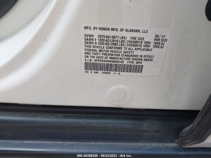 2017 ACURA MDX - 5FRYD4H34HB040140