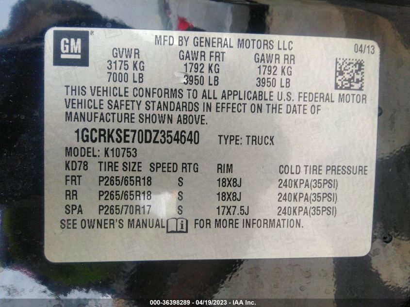 2013 CHEVROLET SILVERADO 1500 LT - 1GCRKSE70DZ354640