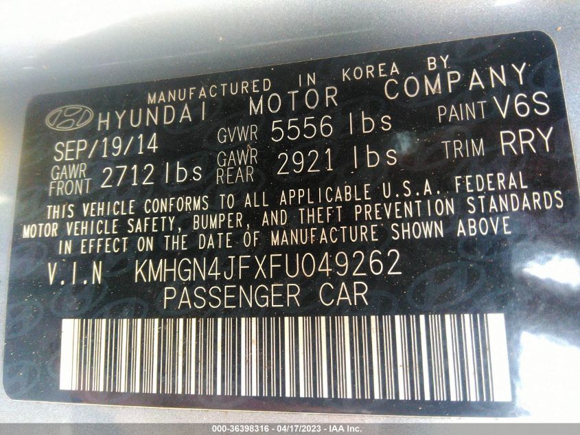 2015 HYUNDAI GENESIS 5.0L - KMHGN4JFXFU049262