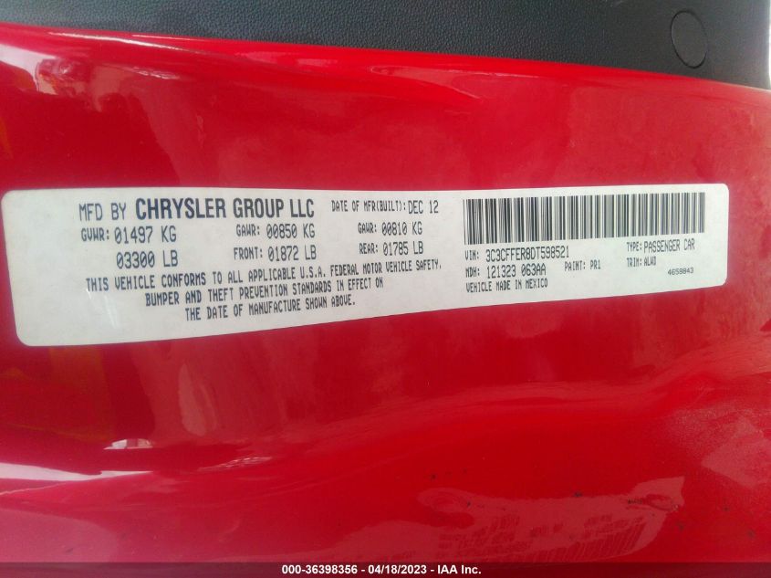 2013 FIAT 500C LOUNGE 3C3CFFER8DT598521