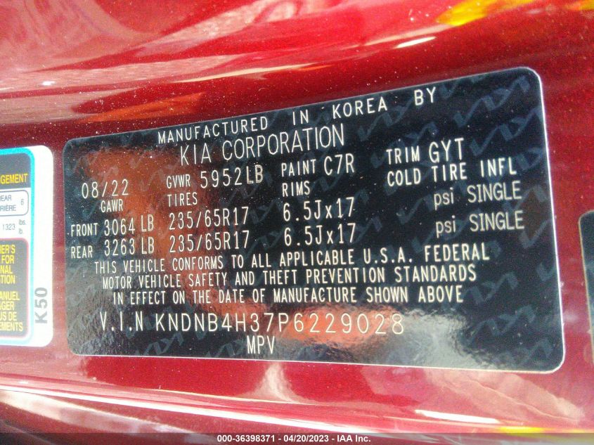 2023 KIA CARNIVAL LX KNDNB4H37P6229028