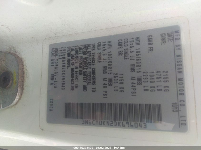 2013 NISSAN NV200 SV - 3N6CM0KN2DK696043