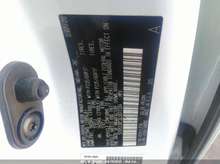 2020 TOYOTA SIENNA XLE AUTO ACCESS - 5TDYZ3DC3LS077204