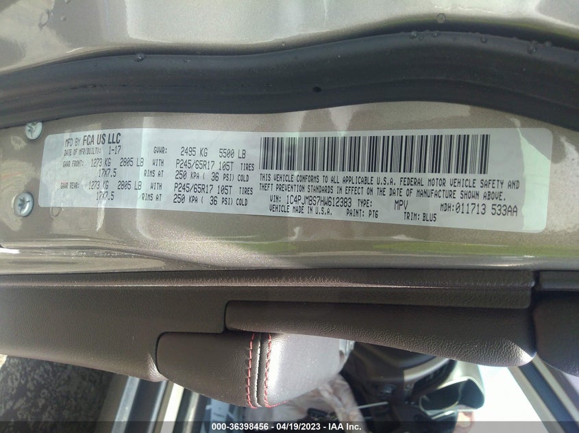 VIN 1C4PJMBS7HW612383 2017 JEEP CHEROKEE TRAILHAWK L PLUS