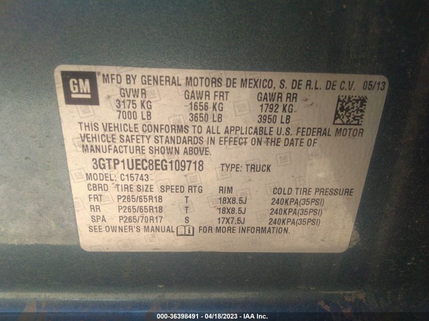 2014 GMC SIERRA 1500 SLE - 3GTP1UEC8EG109718