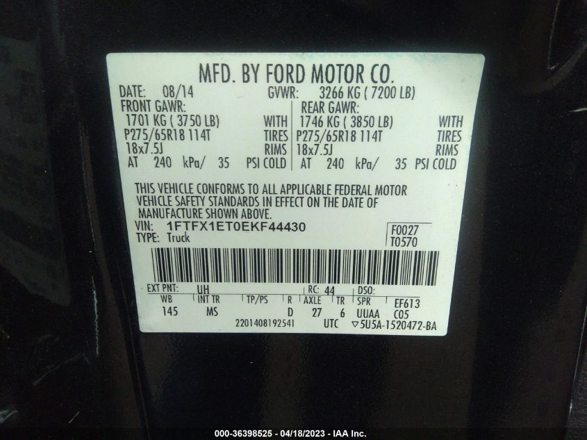 2014 FORD F-150 XL/XLT/LARIAT/FX4 - 1FTFX1ET0EKF44430
