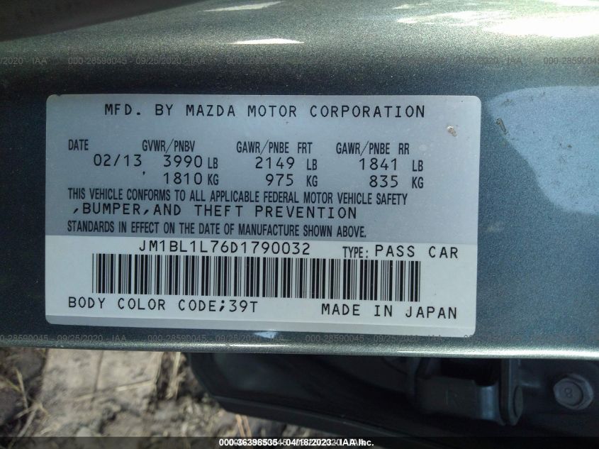 2013 MAZDA MAZDA3 I TOURING JM1BL1L76D1790032