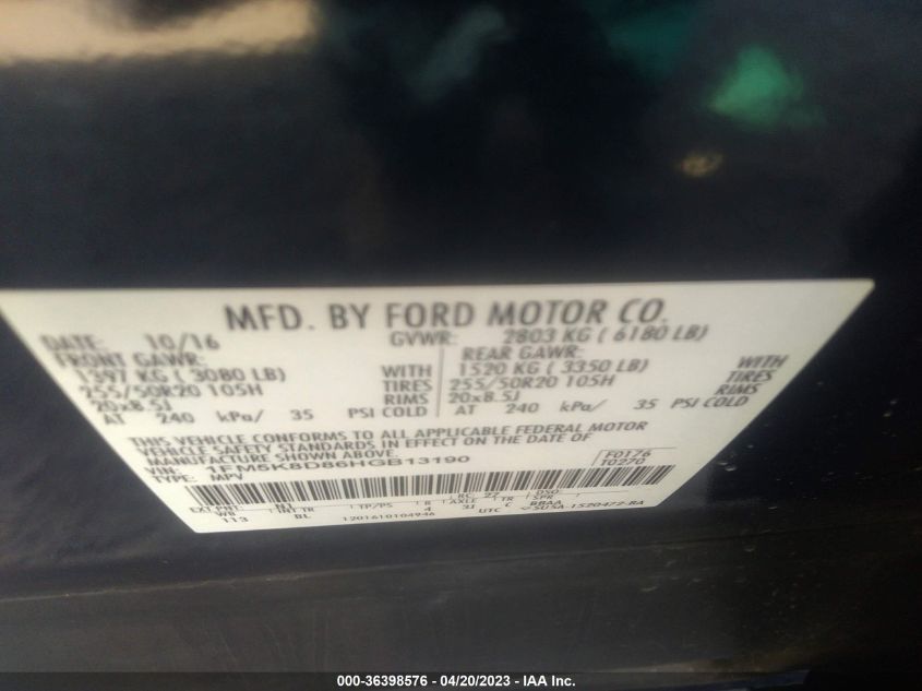 2017 FORD EXPLORER XLT - 1FM5K8D86HGB13190