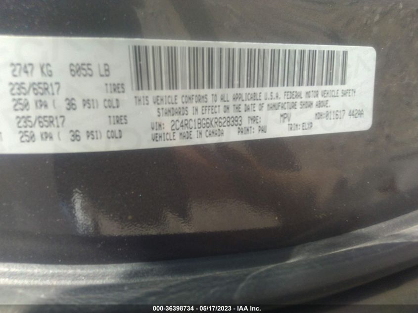 2019 CHRYSLER PACIFICA TOURING L - 2C4RC1BG6KR628393