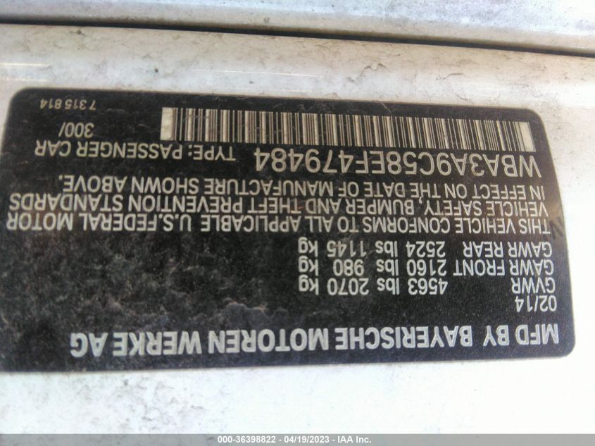 2014 BMW 3 SERIES 335I - WBA3A9C58EF479484