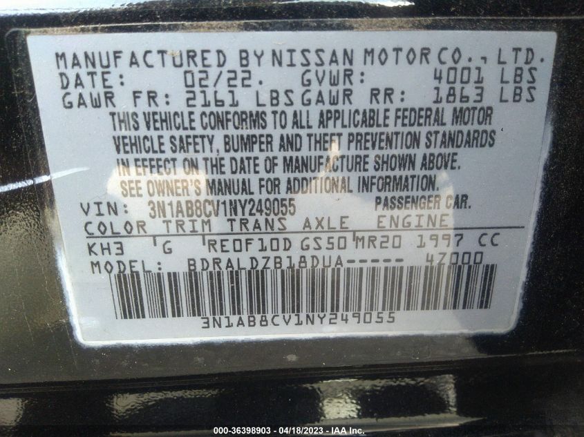 2022 NISSAN SENTRA SV - 3N1AB8CV1NY249055