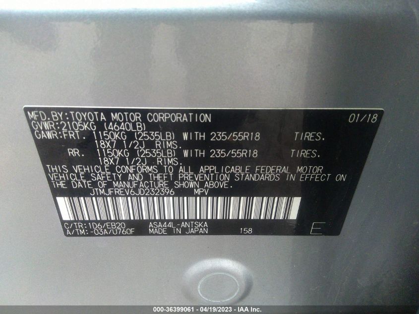 2018 TOYOTA RAV4 SE - JTMJFREV6JD232396