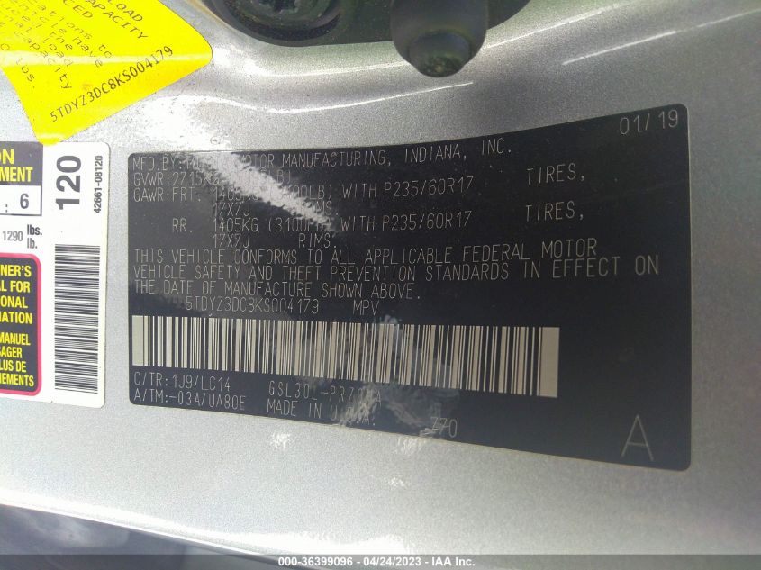 2019 TOYOTA SIENNA XLE AUTO ACCESS - 5TDYZ3DC8KS004179